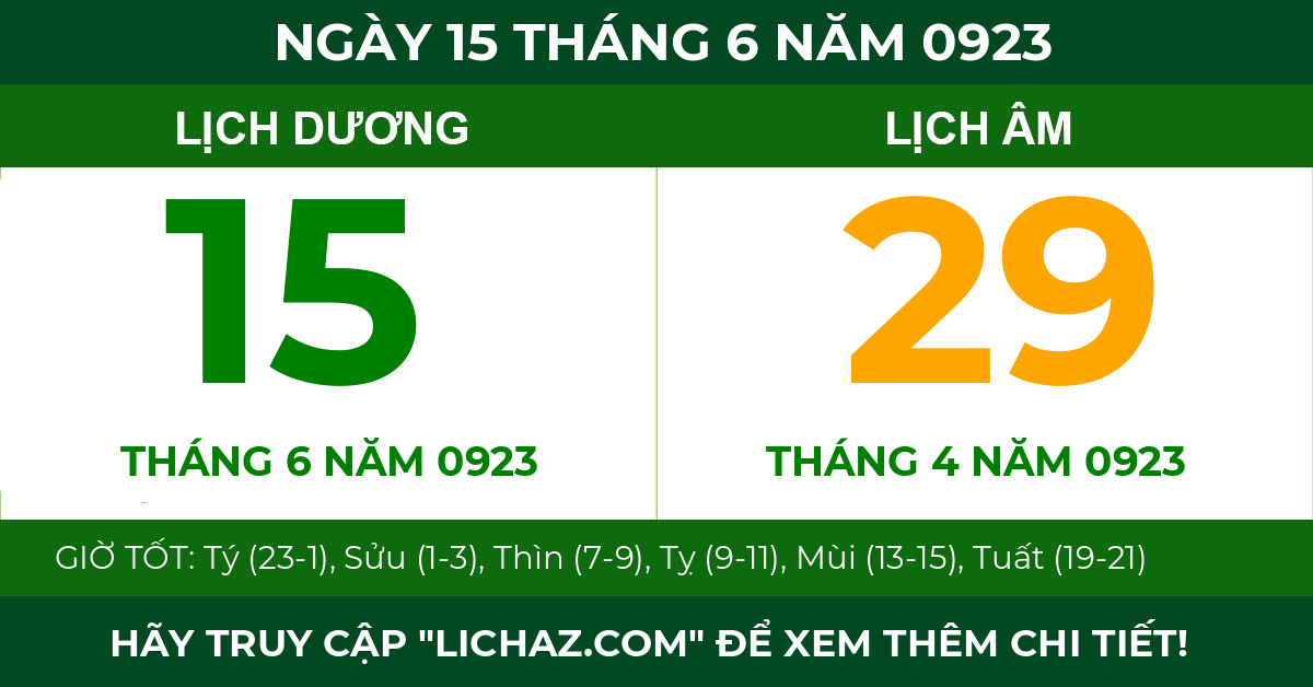 lịch âm ngày 15 tháng 6 năm 0923
