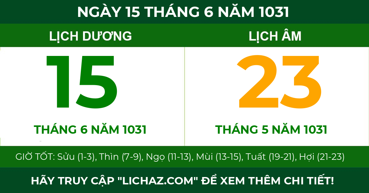 lịch âm ngày 15 tháng 6 năm 1031
