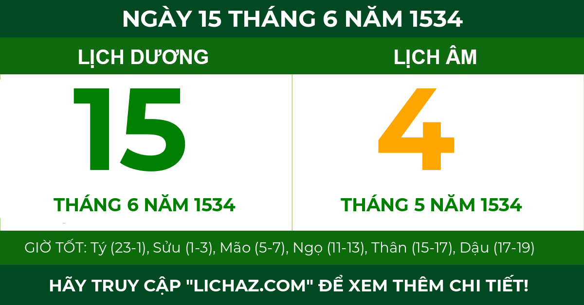 lịch âm ngày 15 tháng 6 năm 1534
