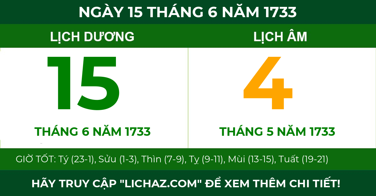 lịch âm ngày 15 tháng 6 năm 1733