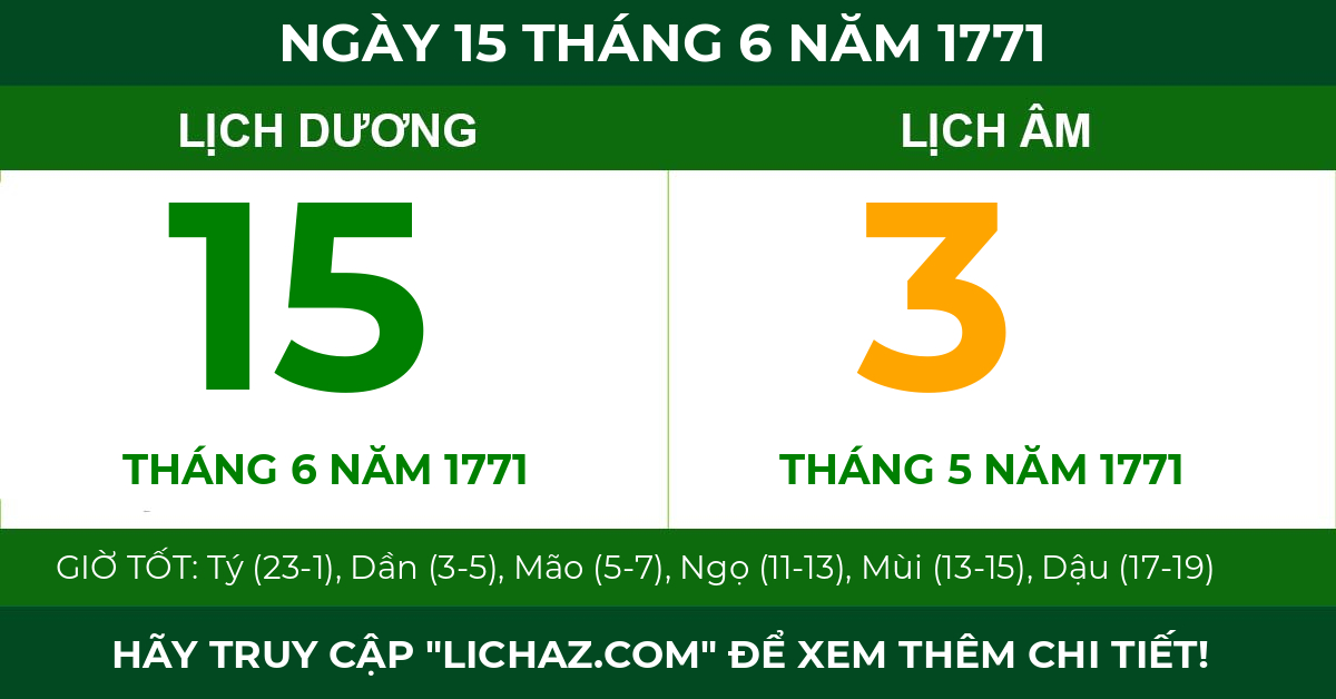 lịch âm ngày 15 tháng 6 năm 1771