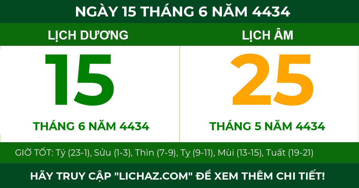 lịch âm ngày 15 tháng 6 năm 4434