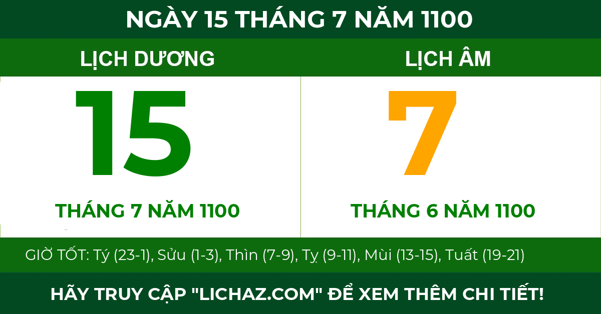 lịch âm ngày 15 tháng 7 năm 1100