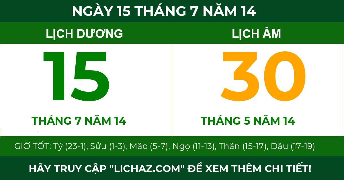 lịch âm ngày 15 tháng 7 năm 14