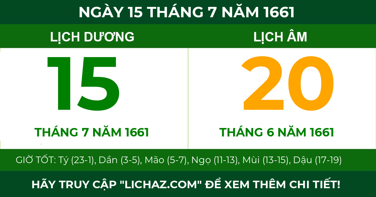 lịch âm ngày 15 tháng 7 năm 1661