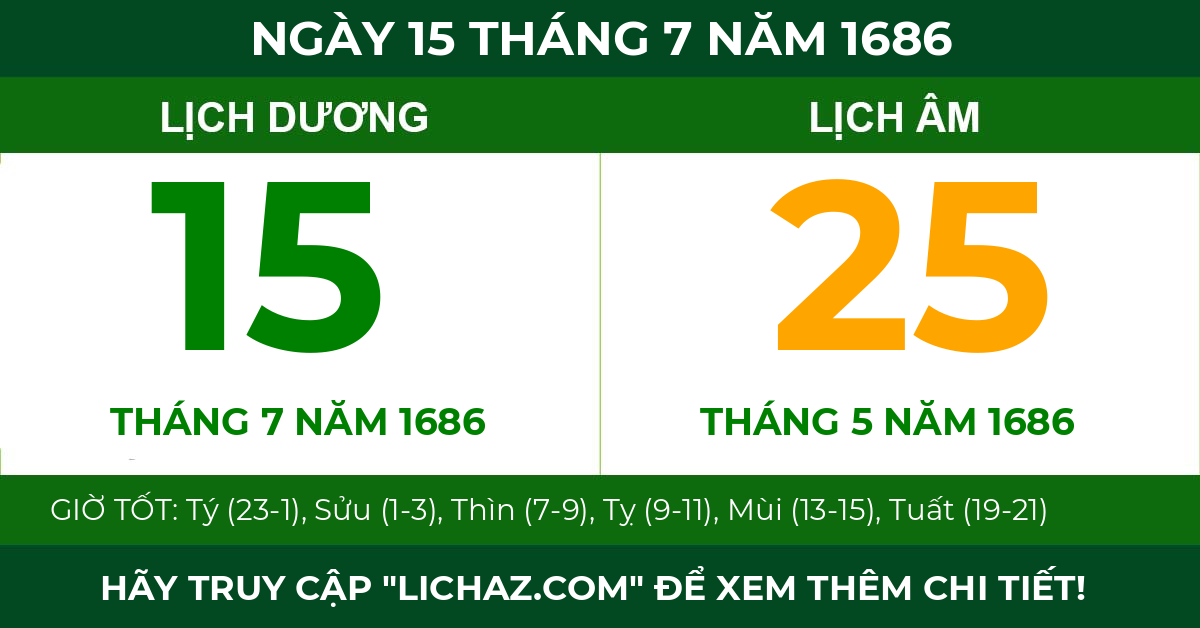 lịch âm ngày 15 tháng 7 năm 1686