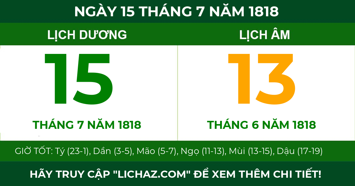 lịch âm ngày 15 tháng 7 năm 1818