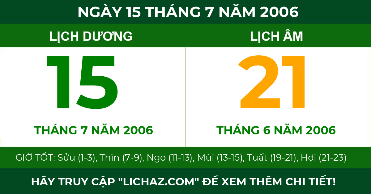lịch âm ngày 15 tháng 7 năm 2006