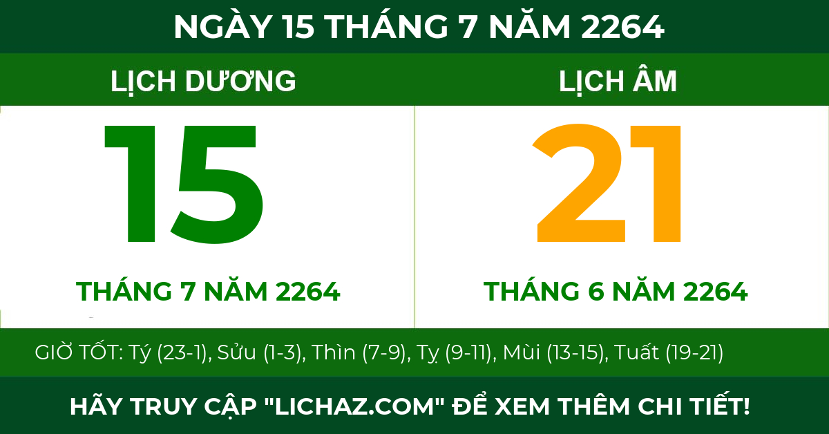 lịch âm ngày 15 tháng 7 năm 2264