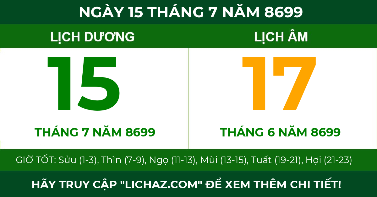 lịch âm ngày 15 tháng 7 năm 8699