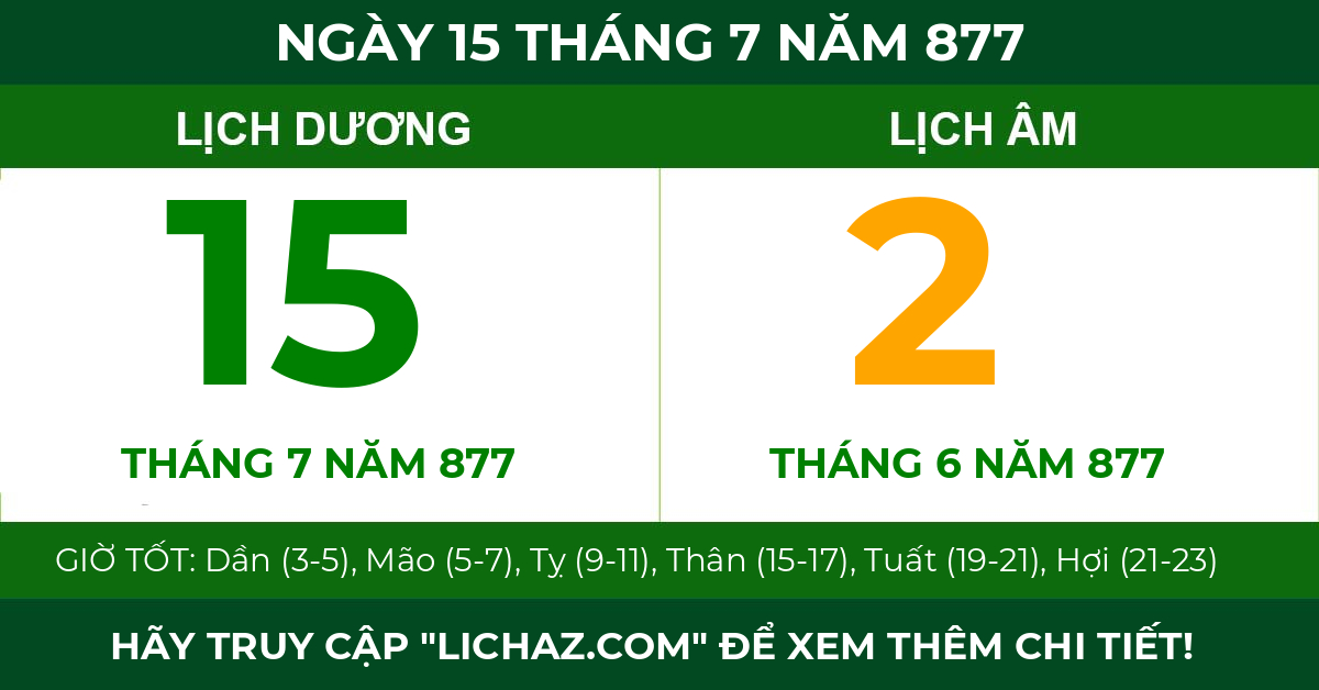 lịch âm ngày 15 tháng 7 năm 877