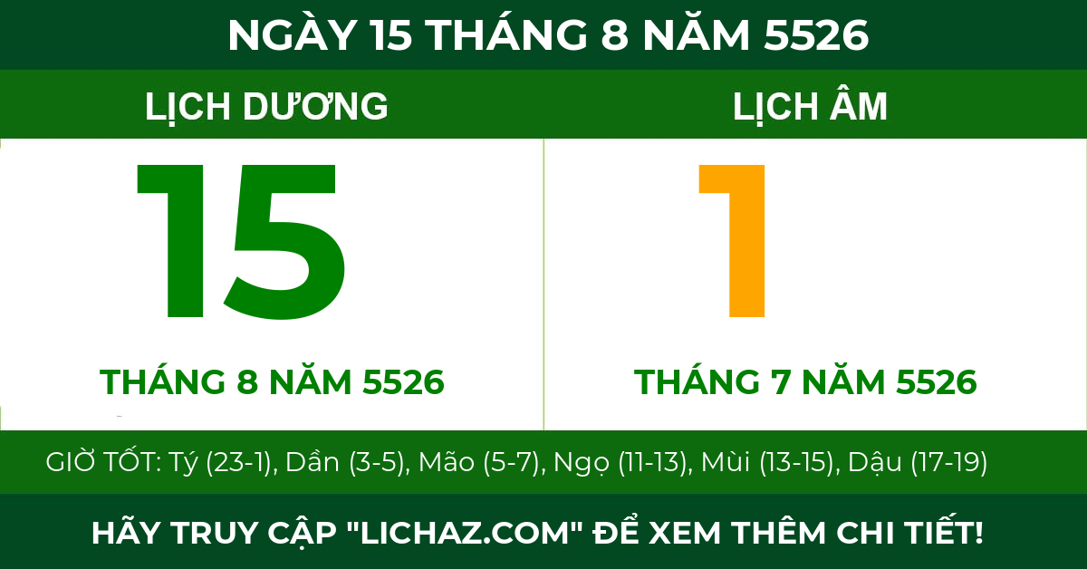 lịch âm ngày 15 tháng 8 năm 5526