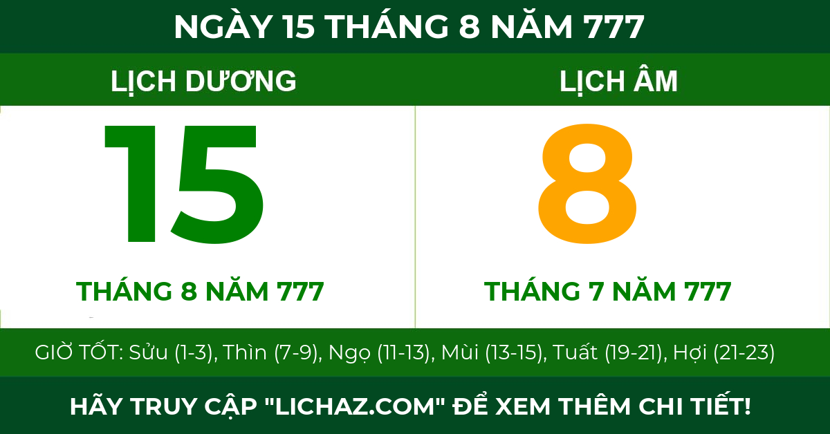 lịch âm ngày 15 tháng 8 năm 777
