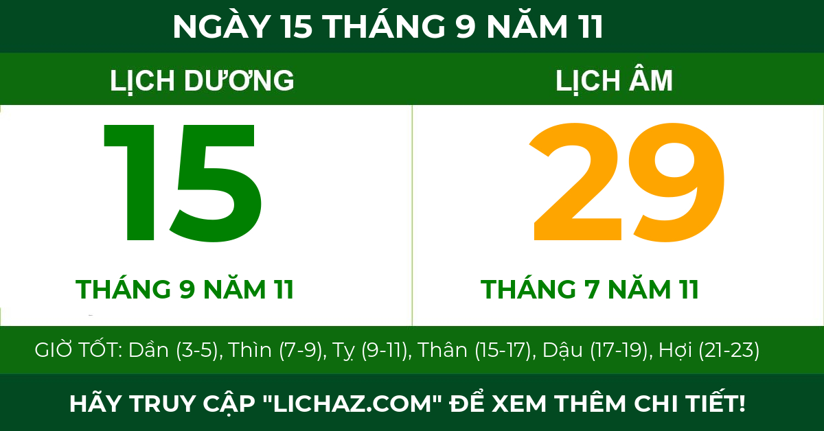 lịch âm ngày 15 tháng 9 năm 11