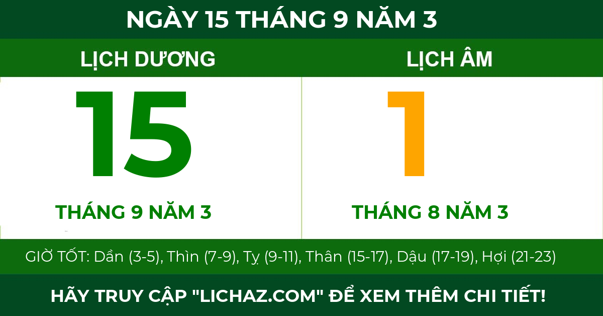 lịch âm ngày 15 tháng 9 năm 3