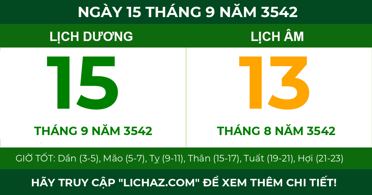 lịch âm ngày 15 tháng 9 năm 3542
