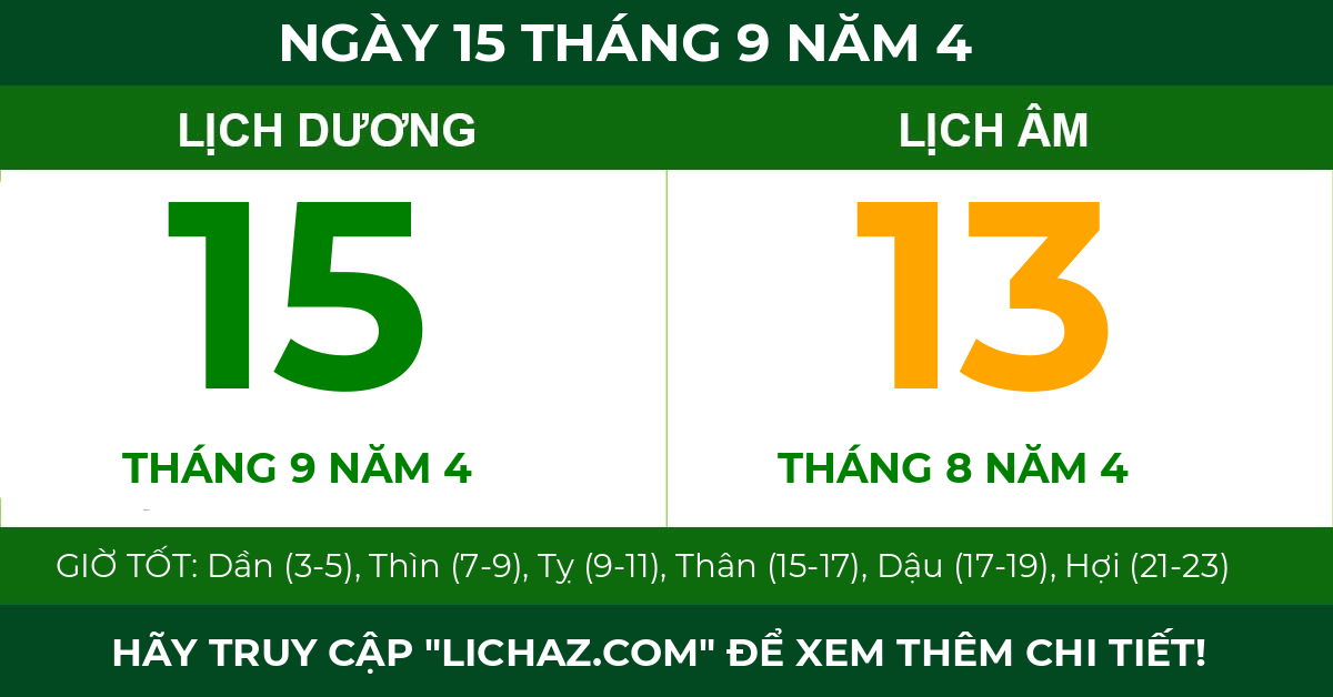 lịch âm ngày 15 tháng 9 năm 4