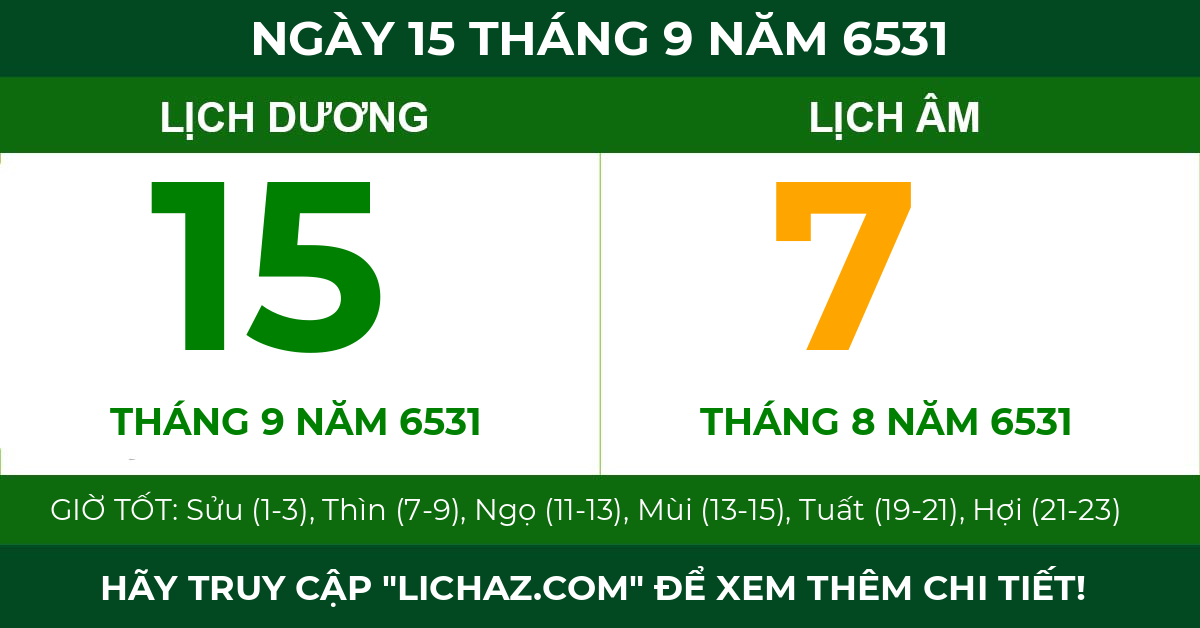 lịch âm ngày 15 tháng 9 năm 6531