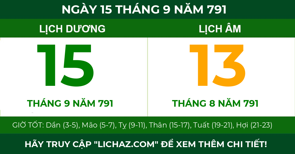 lịch âm ngày 15 tháng 9 năm 791