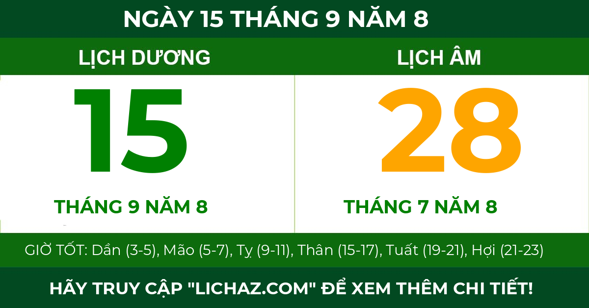 lịch âm ngày 15 tháng 9 năm 8