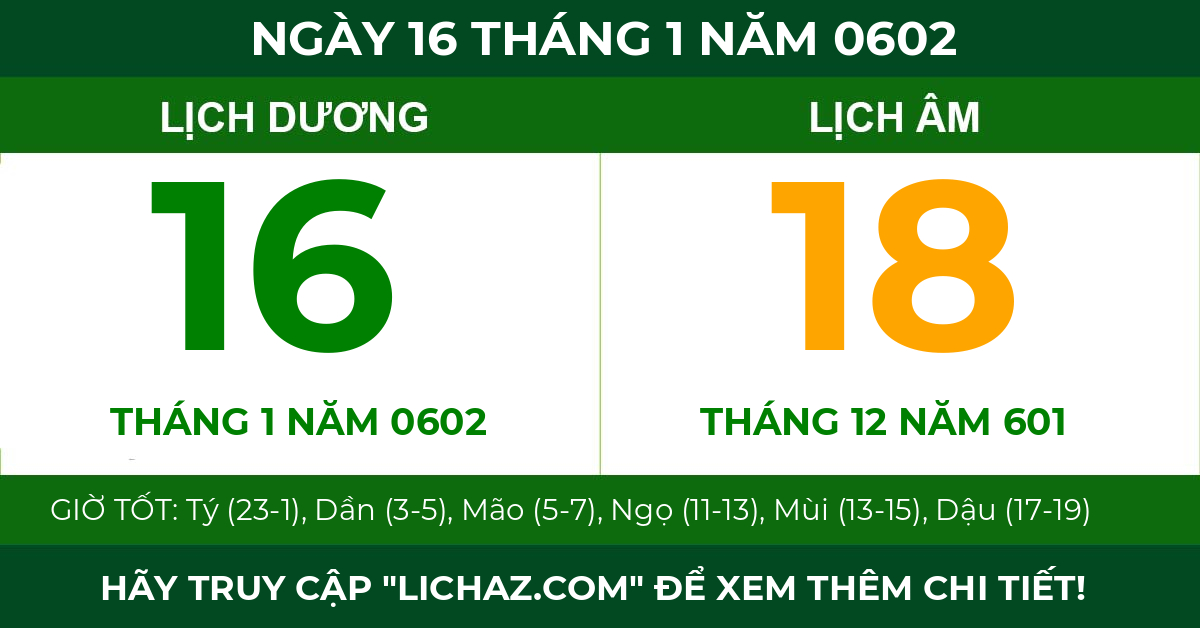 lịch âm ngày 16 tháng 1 năm 0602