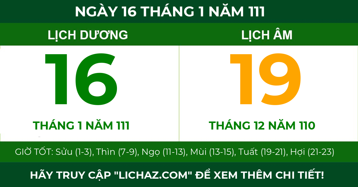 lịch âm ngày 16 tháng 1 năm 111
