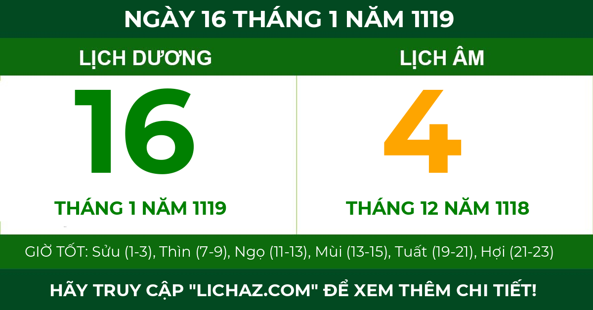lịch âm ngày 16 tháng 1 năm 1119