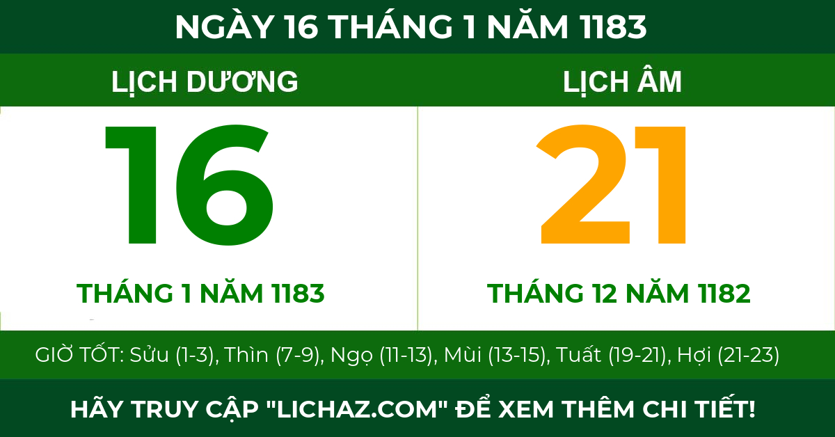 lịch âm ngày 16 tháng 1 năm 1183
