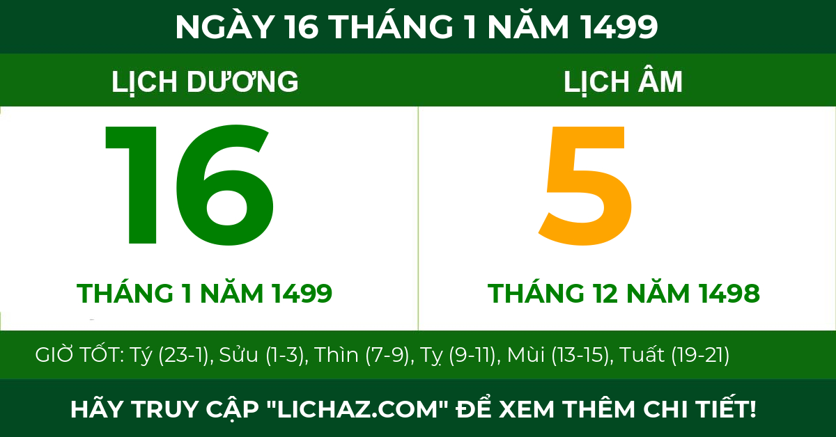 lịch âm ngày 16 tháng 1 năm 1499