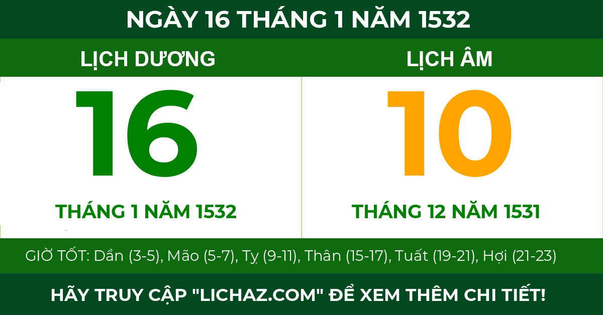 lịch âm ngày 16 tháng 1 năm 1532