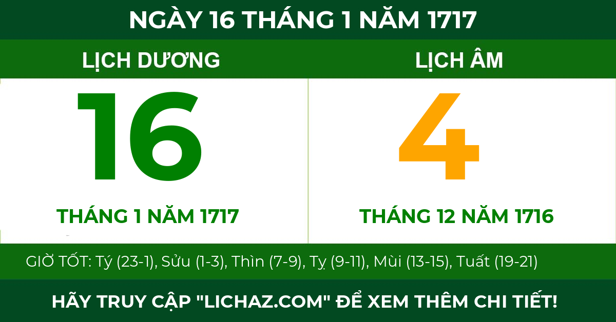 lịch âm ngày 16 tháng 1 năm 1717