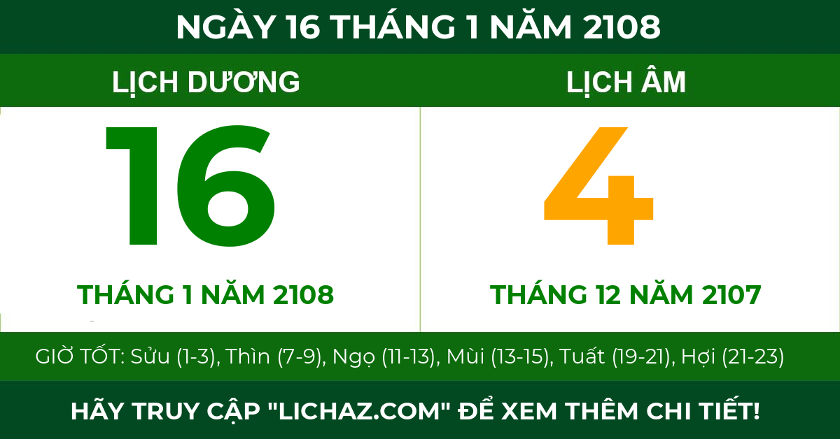 lịch âm ngày 16 tháng 1 năm 2108