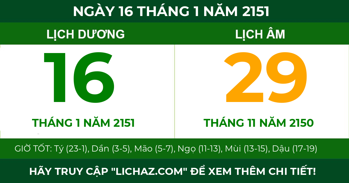 lịch âm ngày 16 tháng 1 năm 2151
