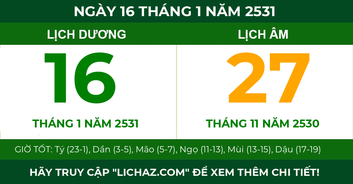 lịch âm ngày 16 tháng 1 năm 2531