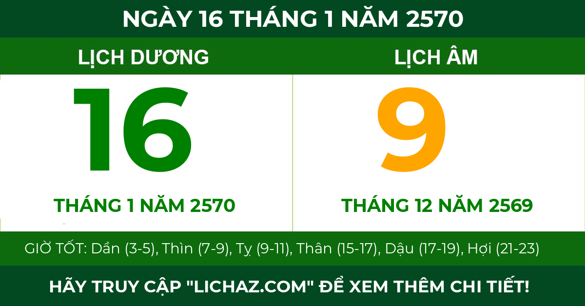 lịch âm ngày 16 tháng 1 năm 2570