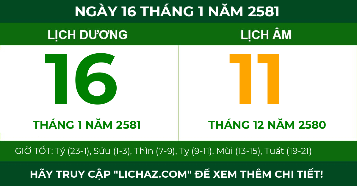 lịch âm ngày 16 tháng 1 năm 2581
