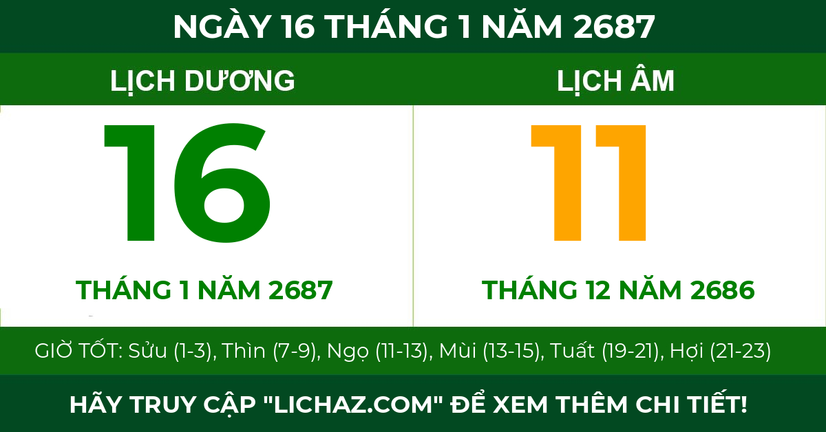 lịch âm ngày 16 tháng 1 năm 2687