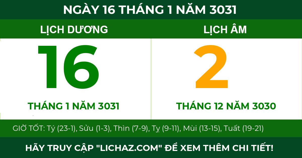 lịch âm ngày 16 tháng 1 năm 3031