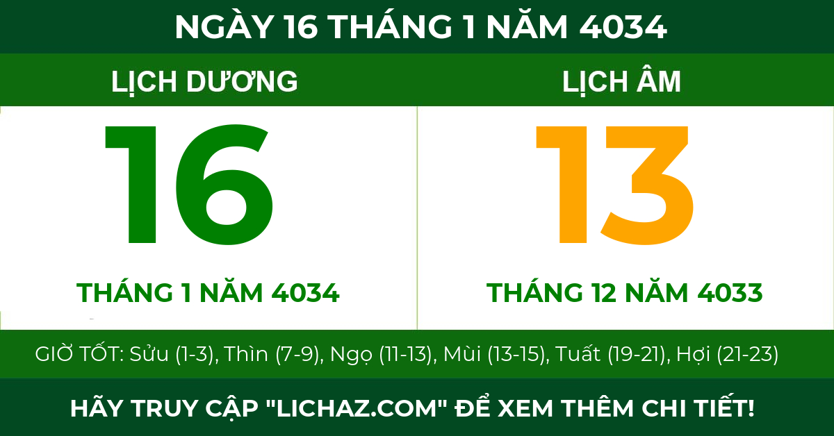 lịch âm ngày 16 tháng 1 năm 4034