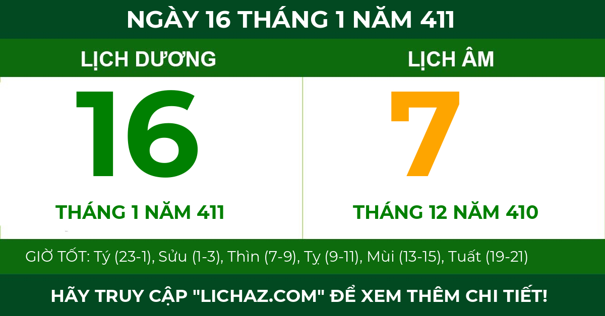 lịch âm ngày 16 tháng 1 năm 411