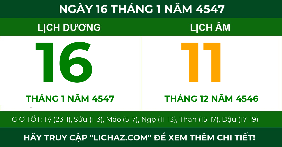 lịch âm ngày 16 tháng 1 năm 4547