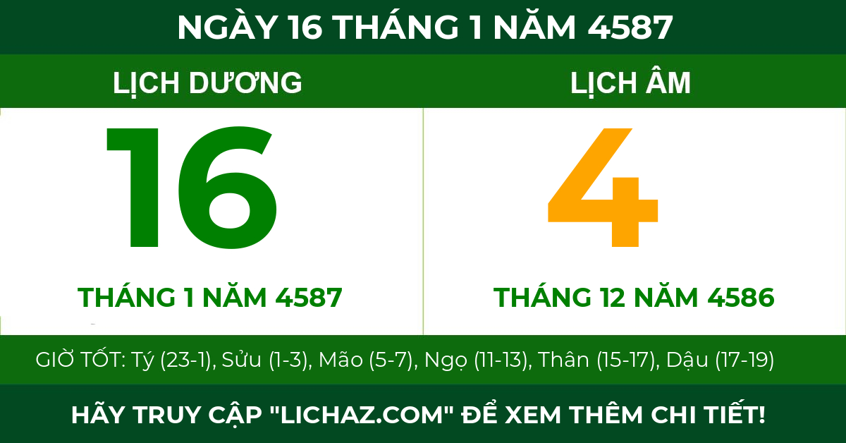lịch âm ngày 16 tháng 1 năm 4587