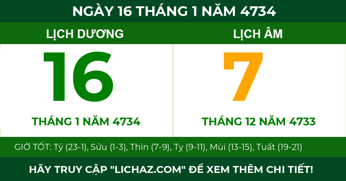 lịch âm ngày 16 tháng 1 năm 4734