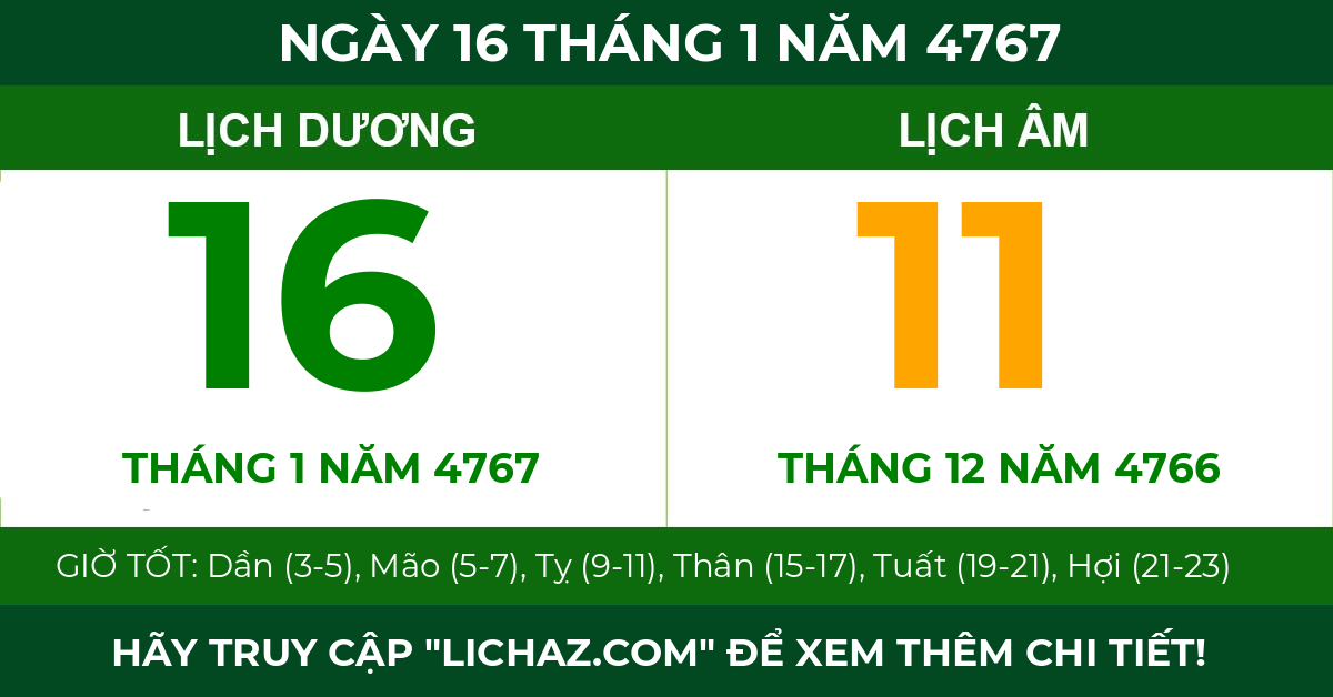 lịch âm ngày 16 tháng 1 năm 4767