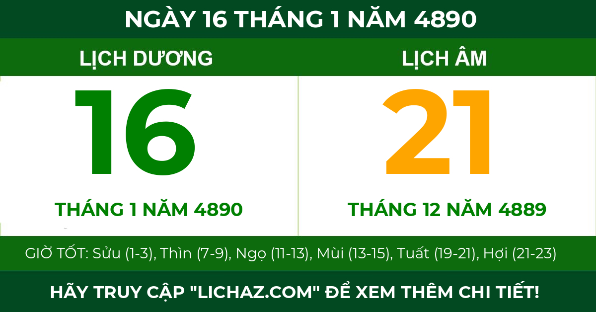 lịch âm ngày 16 tháng 1 năm 4890