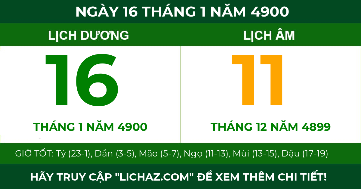lịch âm ngày 16 tháng 1 năm 4900