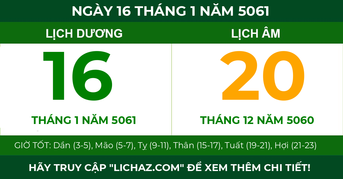lịch âm ngày 16 tháng 1 năm 5061