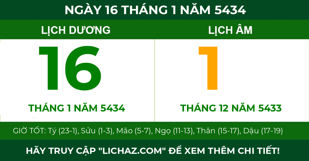 lịch âm ngày 16 tháng 1 năm 5434