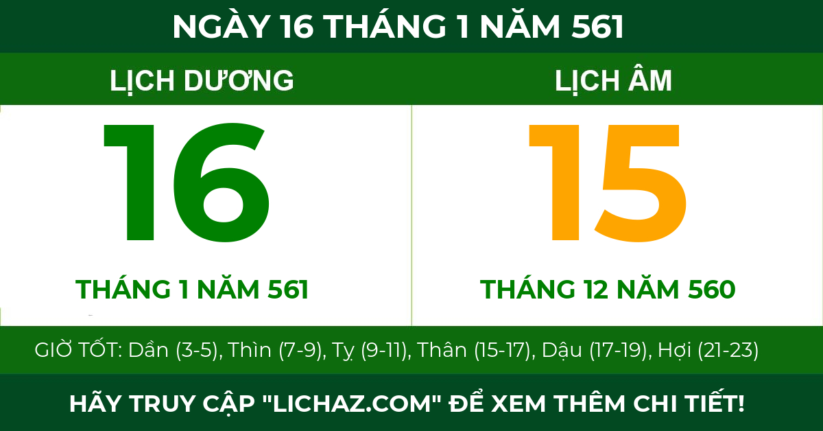 lịch âm ngày 16 tháng 1 năm 561