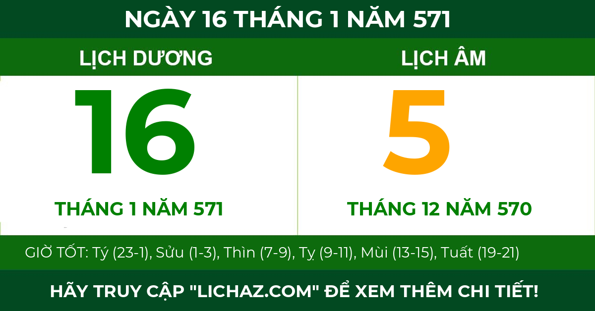 lịch âm ngày 16 tháng 1 năm 571